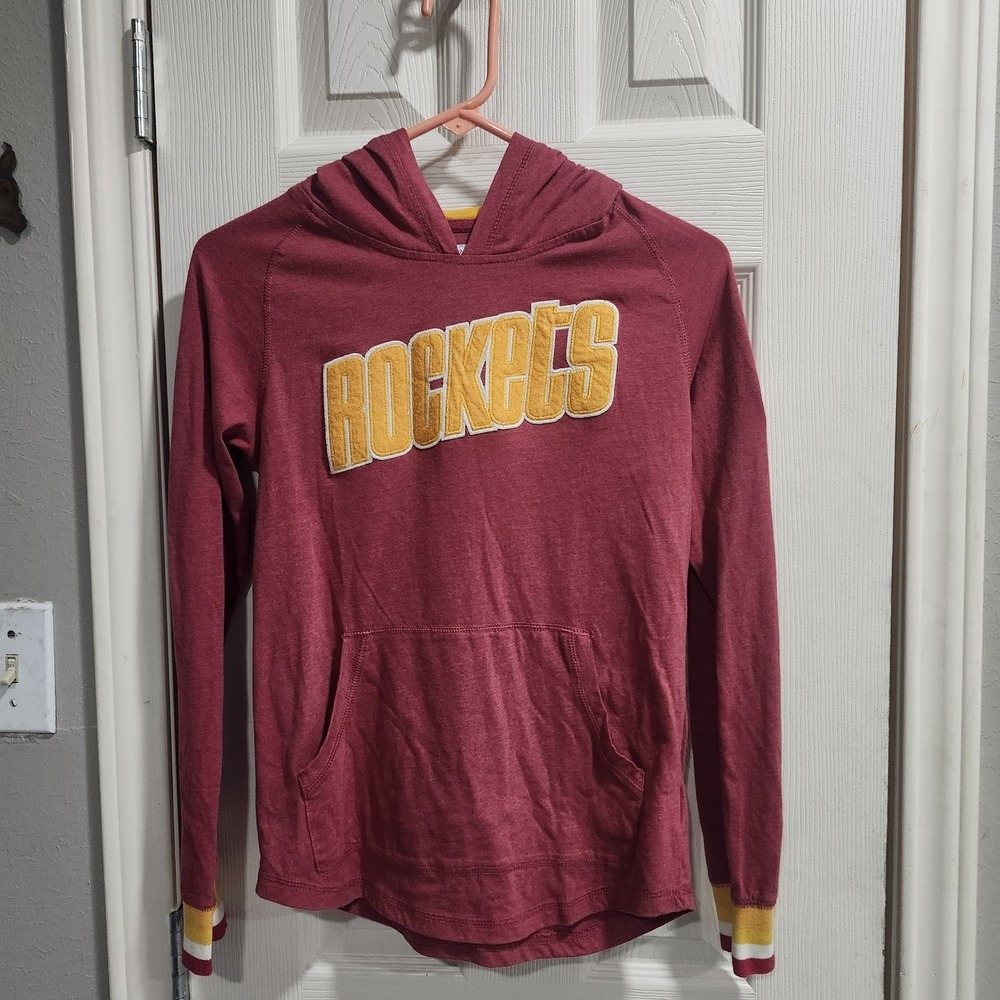 Houston Rockets Mitchell & Ness Hoodie Shirt Boys Sz L Embroidered Patches